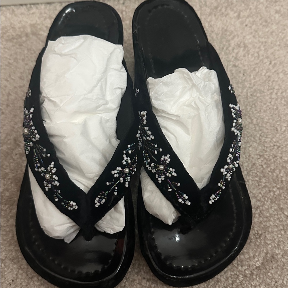 Black Beaded Sandals